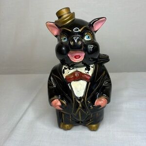 Vintage RELCO 1950s REDWARE Black Piggy Bank